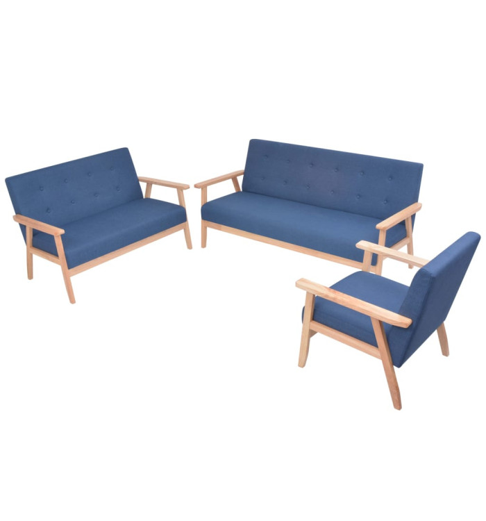 Ensemble de canapé 3 pcs Tissu bleu | Mobilier & Déco
