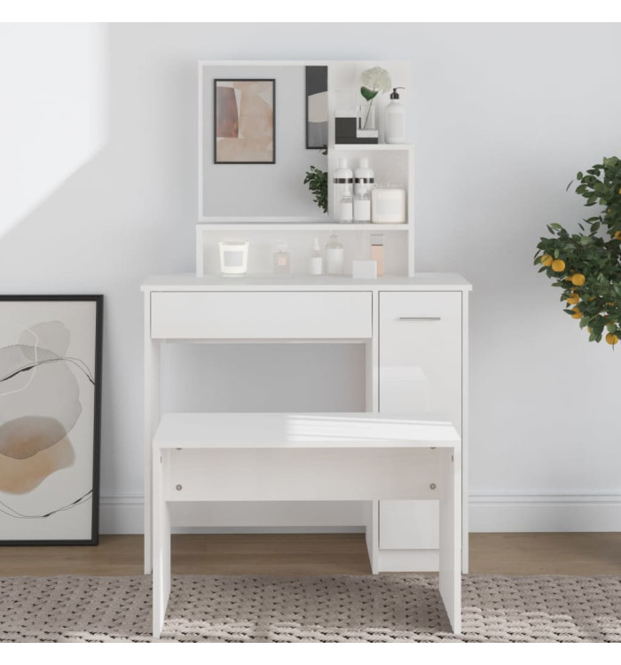 Coiffeuse avec miroir blanc brillant 86,5x35x136 cm | Mobilier & Déco