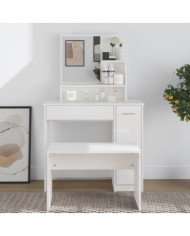 Coiffeuse avec miroir blanc brillant 86,5x35x136 cm | Mobilier & Déco