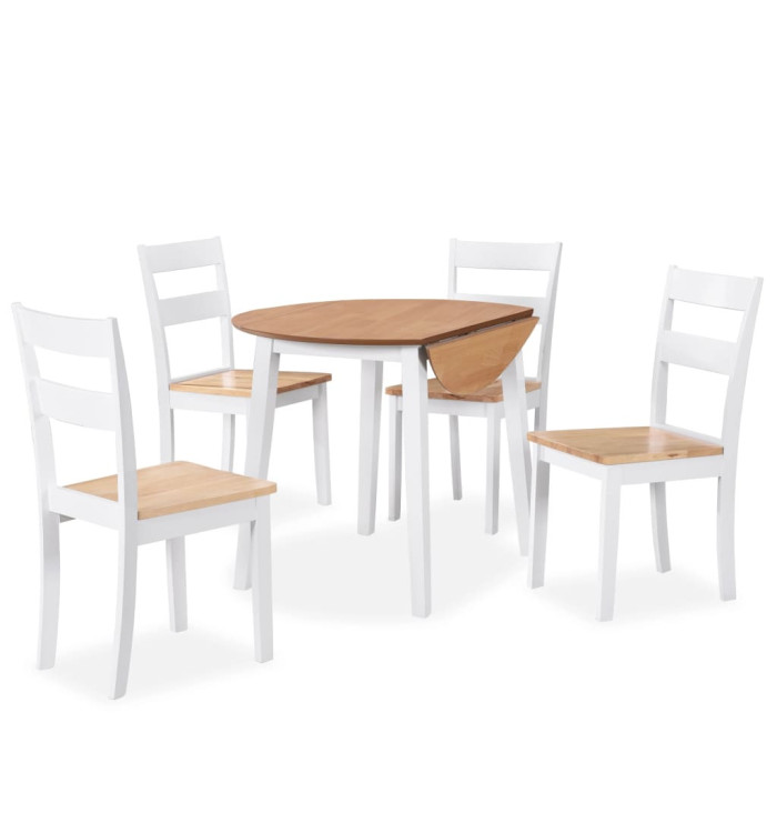 Ensemble de salle à manger 5 pcs MDF et hévéa Blanc | Mobilier & Déco