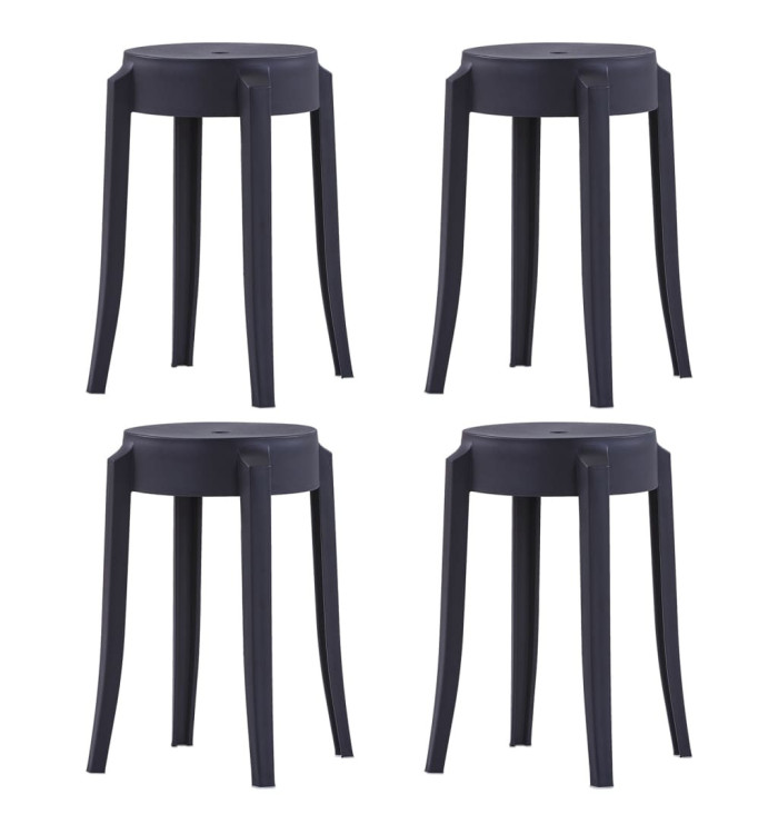 Tabourets empilables lot de 4 noir plastique | Mobilier & Déco