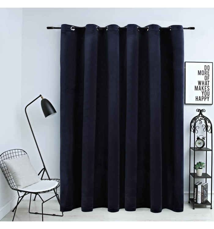 Rideau occultant avec anneaux en métal Velours Noir 290x245 cm | Mobilier & Déco