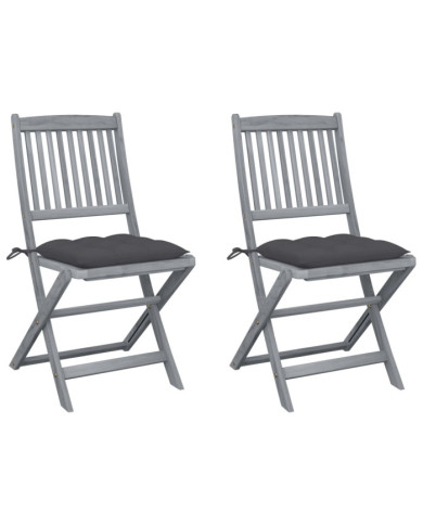Chaises pliables d'extérieur lot de 2 et coussins Bois d'acacia | Mobilier & Déco