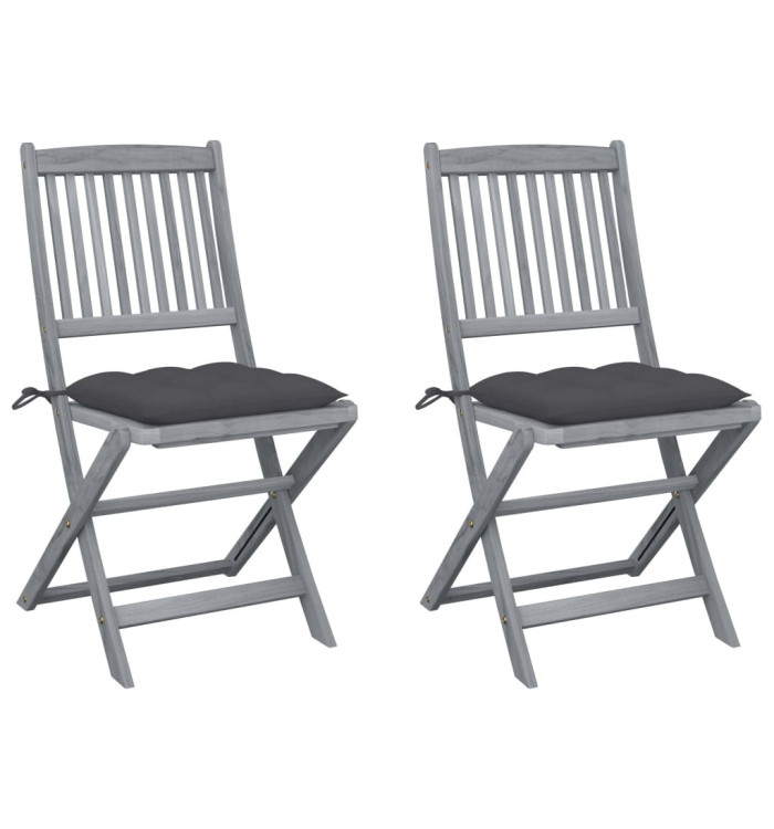 Chaises pliables d'extérieur lot de 2 et coussins Bois d'acacia | Mobilier & Déco