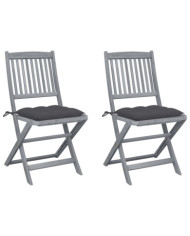 Chaises pliables d'extérieur lot de 2 et coussins Bois d'acacia | Mobilier & Déco