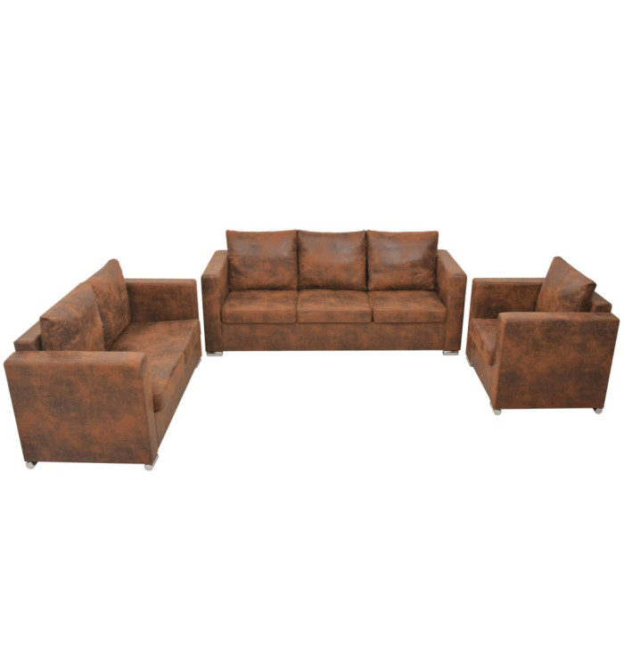 Ensemble de canapés 3 pcs cuir daim synthétique | Mobilier & Déco