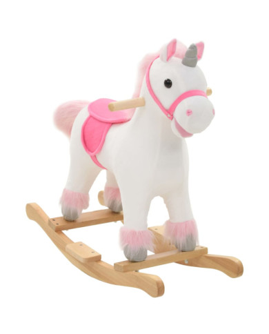 Licorne à bascule Peluche 65x32x58 cm Blanc et rose | Mobilier & Déco