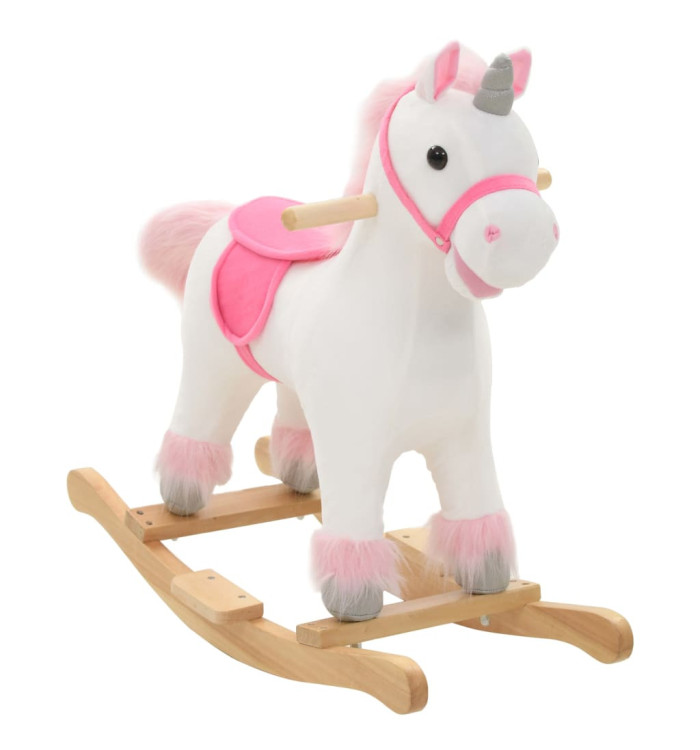 Licorne à bascule Peluche 65x32x58 cm Blanc et rose | Mobilier & Déco