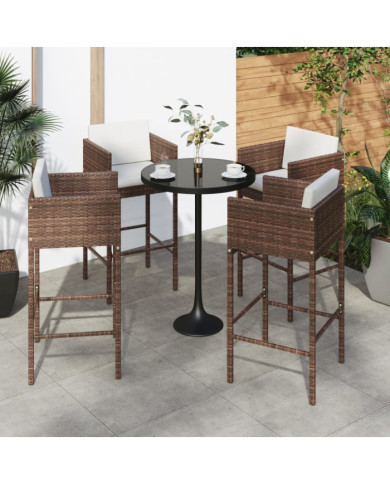 Tabourets de bar lot de 4 avec coussins marron résine tressée | Mobilier & Déco