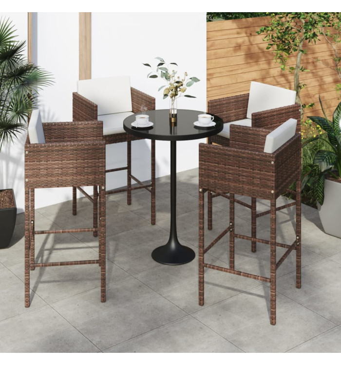 Tabourets de bar lot de 4 avec coussins marron résine tressée | Mobilier & Déco