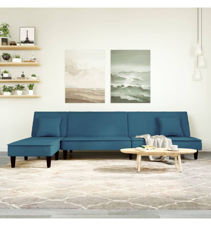 Canapé-lit en forme de L bleu 255x140x70 cm velours | Mobilier & Déco