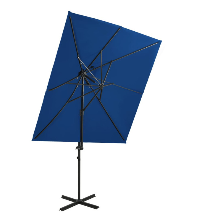 Parasol de jardin en porte-à-faux à double toit bleu azuré | Mobilier & Déco