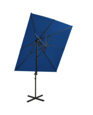 Parasol de jardin en porte-à-faux à double toit bleu azuré | Mobilier & Déco