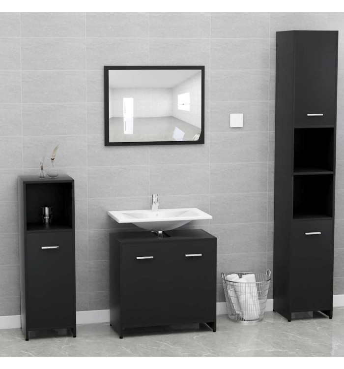 Ensemble de meubles de salle de bain Noir Bois d'ingénierie | Mobilier & Déco