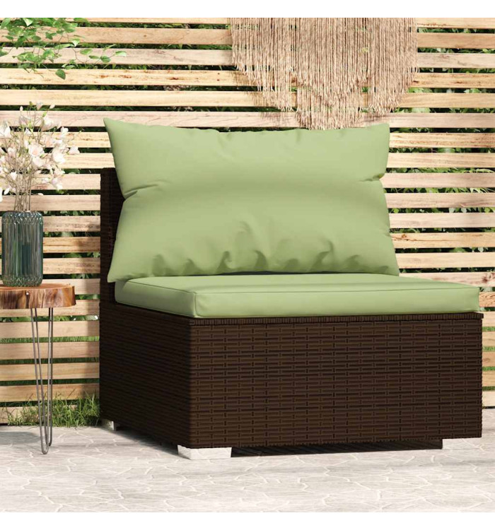 Canapé central de jardin avec coussins Marron Résine tressée | Mobilier & Déco