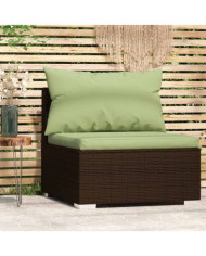 Canapé central de jardin avec coussins Marron Résine tressée | Mobilier & Déco