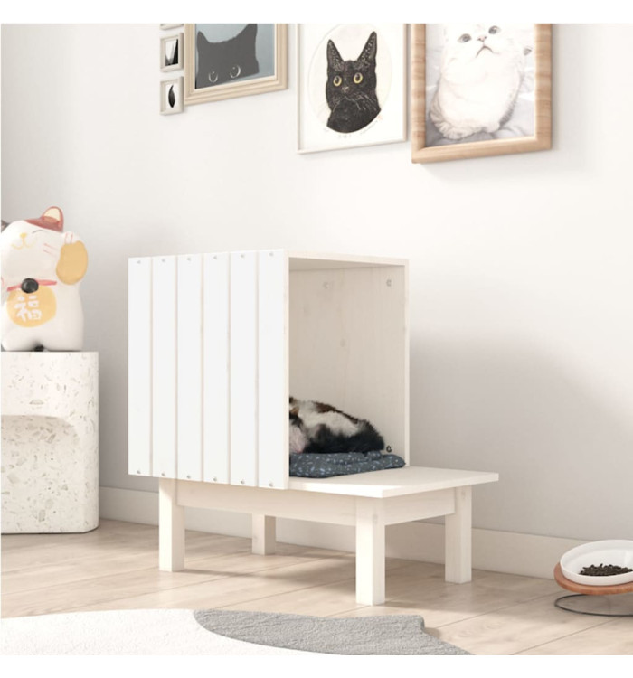 Maison pour chat Blanc 60x36x60 cm Bois de pin massif | Mobilier & Déco
