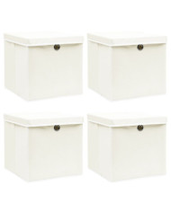 Boîtes de rangement avec couvercles 4pcs Blanc 32x32x32cm Tissu | Mobilier & Déco