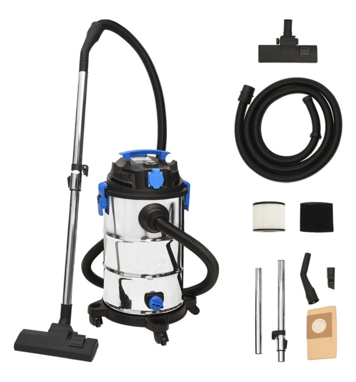 Aspirateur sec et humide 1200 W 30 L Argenté | Mobilier & Déco