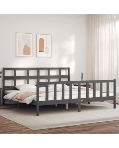 Cadre de lit sans matelas gris 200x200 cm bois massif de pin | Mobilier & Déco