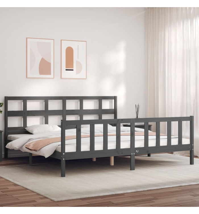 Cadre de lit sans matelas gris 200x200 cm bois massif de pin | Mobilier & Déco