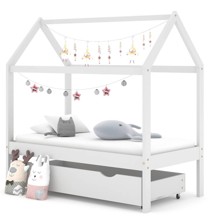 Cadre de lit d'enfant avec un tiroir Blanc Pin massif 70x140 cm | Mobilier & Déco