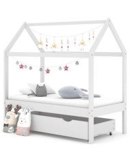 Cadre de lit d'enfant avec un tiroir Blanc Pin massif 70x140 cm | Mobilier & Déco