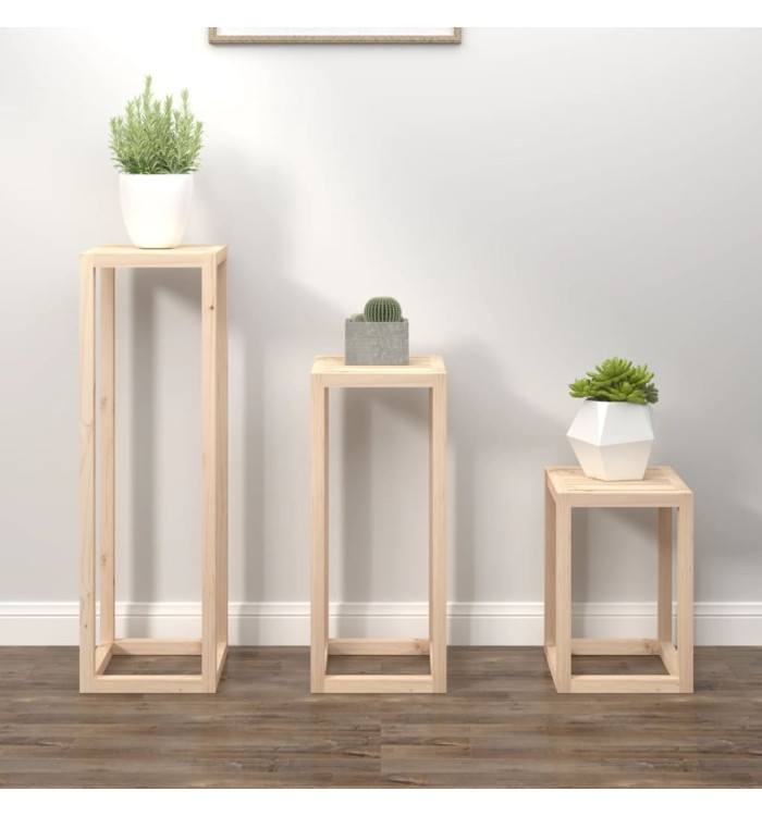 Ensemble de supports pour plantes 3 pcs Bois de pin massif | Mobilier & Déco