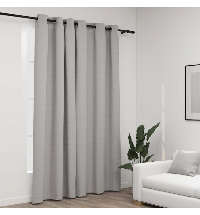 Rideau occultant Aspect de lin avec œillets Gris 290x245 cm | Mobilier & Déco