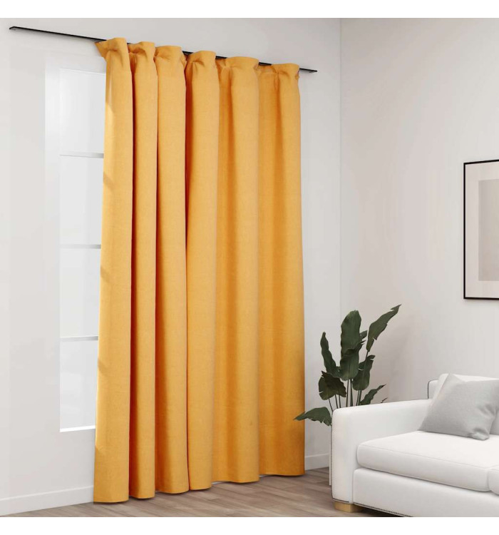 Rideau occultant d'aspect de lin avec crochets Jaune 290x245 cm | Mobilier & Déco