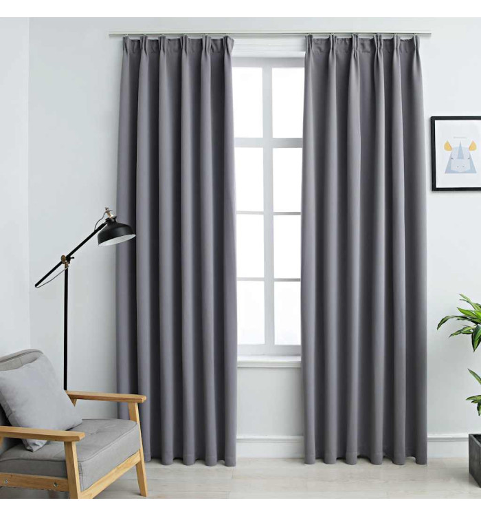Rideaux occultants avec crochets 2 pcs Gris 140x175 cm | Mobilier & Déco
