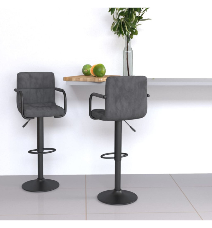 Tabourets de bar lot de 2 gris foncé velours | Mobilier & Déco