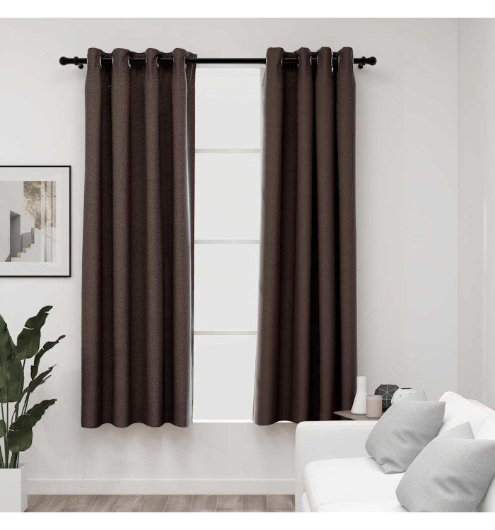 Rideaux occultants Aspect lin avec œillets 2pcs Taupe 140x175cm | Mobilier & Déco
