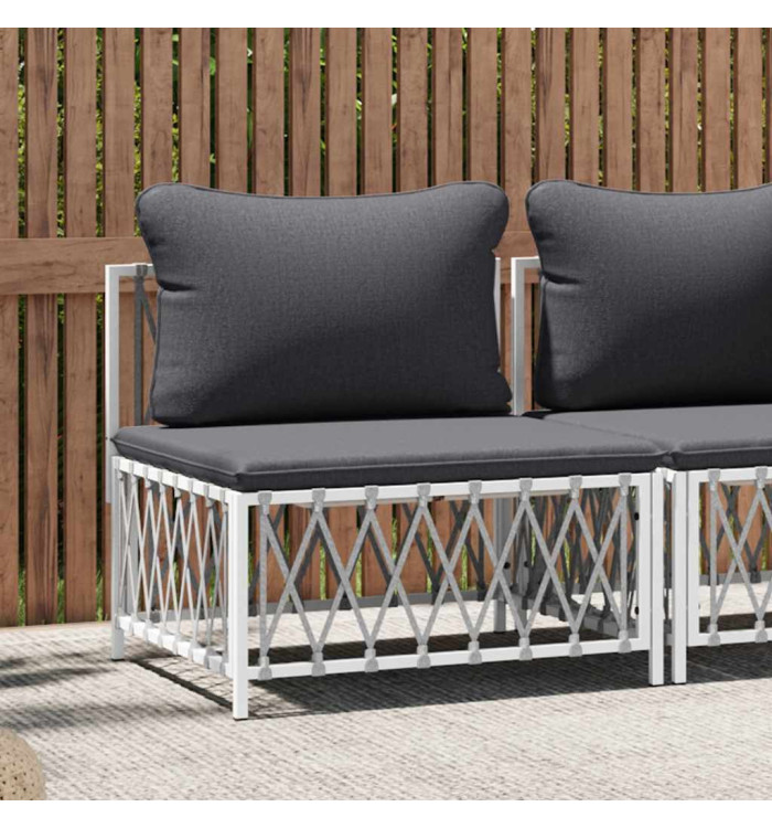 Canapé central de jardin avec coussins blanc tissu tissé | Mobilier & Déco