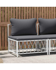 Canapé central de jardin avec coussins blanc tissu tissé | Mobilier & Déco