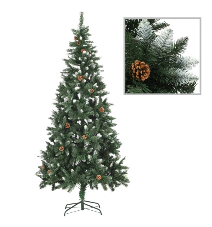 Sapin de Noël avec pommes de pin et paillettes blanches 210 cm | Mobilier & Déco