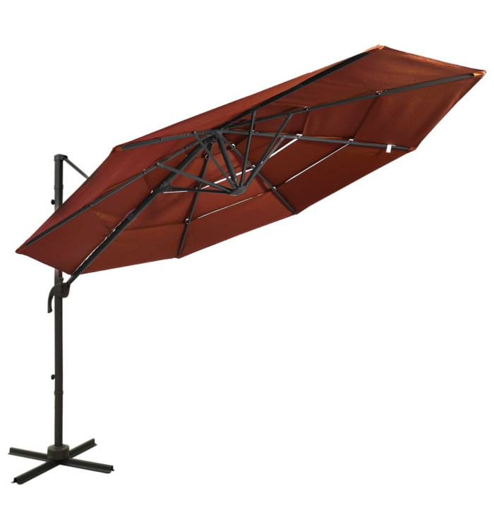 Parasol de jardin à 4 niveaux avec mât en aluminium terre cuite | Mobilier & Déco