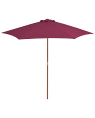 Parasol d'extérieur avec mât en bois 270 cm rouge bordeaux | Mobilier & Déco