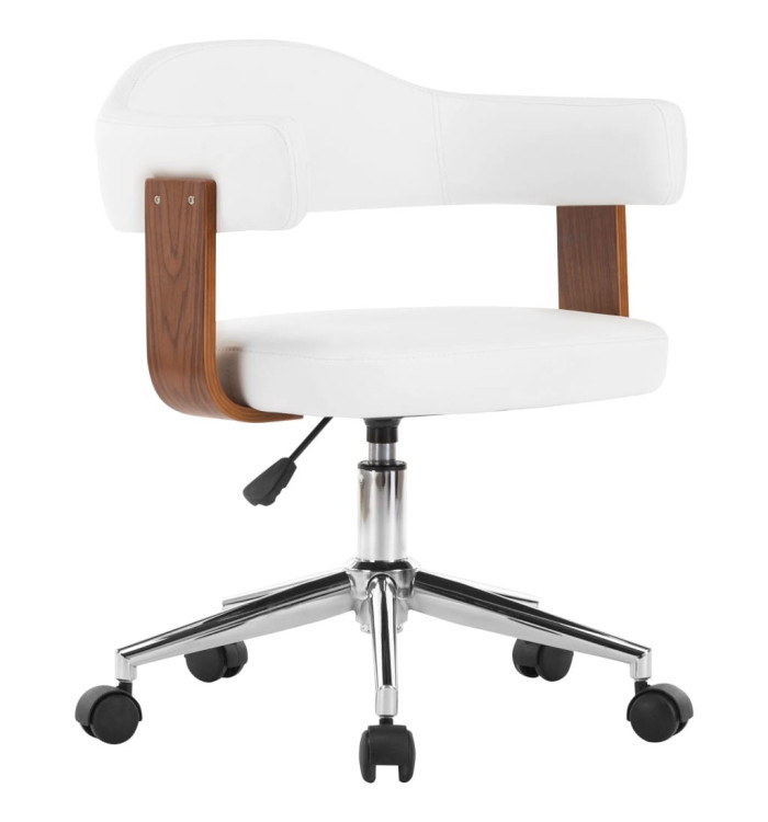 Chaise pivotante de bureau Blanc Bois courbé et similicuir | Mobilier & Déco