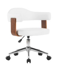 Chaise pivotante de bureau Blanc Bois courbé et similicuir | Mobilier & Déco