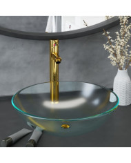Lavabo de bain avec robinet et drain à poussoir Verre trempé | Mobilier & Déco