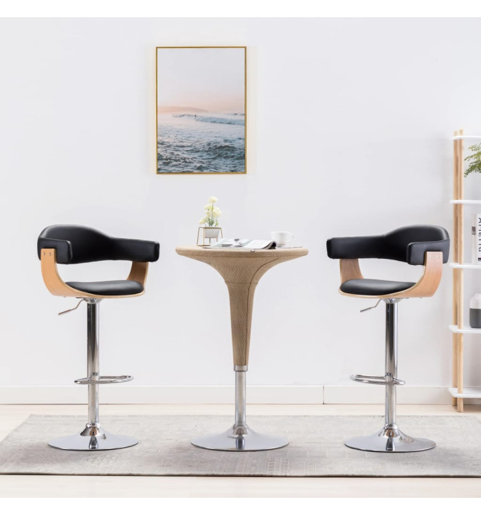 Tabourets de bar lot de 2 noir bois courbé et similicuir | Mobilier & Déco
