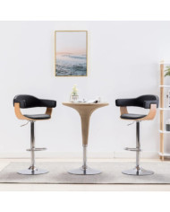 Tabourets de bar lot de 2 noir bois courbé et similicuir | Mobilier & Déco