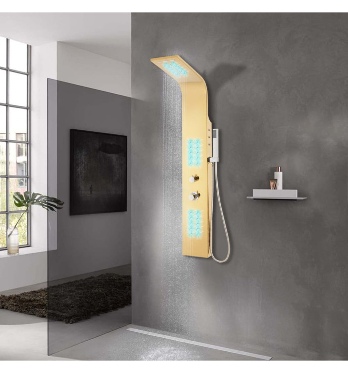 Système de panneau de douche acier inoxydable doré incurvé | Mobilier & Déco
