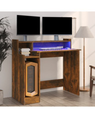 Bureau et lumières LED Chêne fumé 97x45x90 cm Bois d'ingénierie | Mobilier & Déco