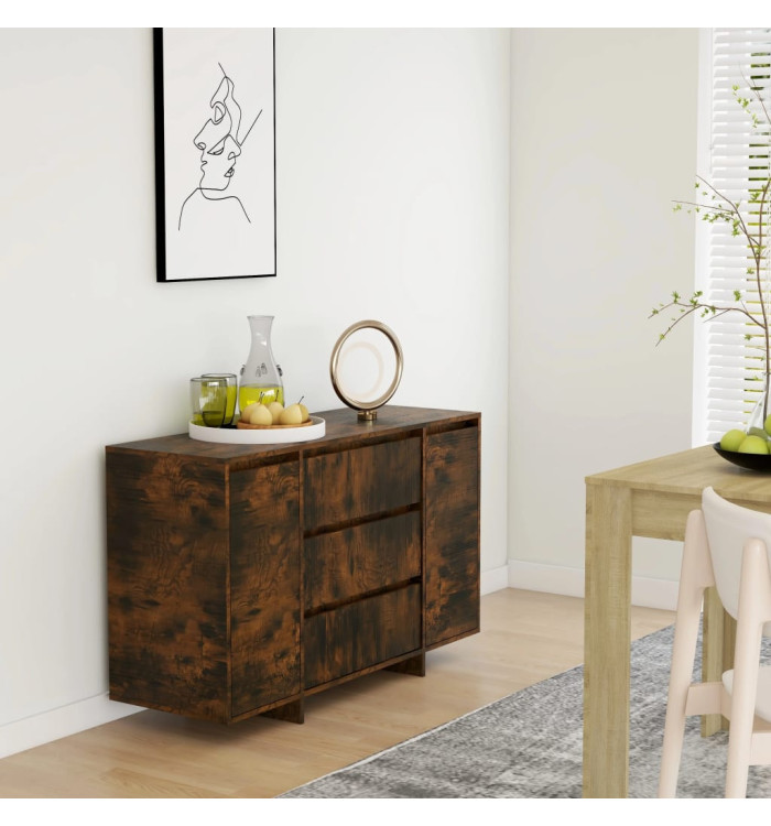 Buffet avec 3 tiroirs chêne fumé 120x41x75 cm bois d'ingénierie | Mobilier & Déco