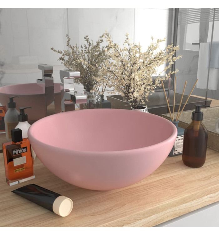 Lavabo rond de salle de bain Rose mat 32,5x14 cm Céramique | Mobilier & Déco