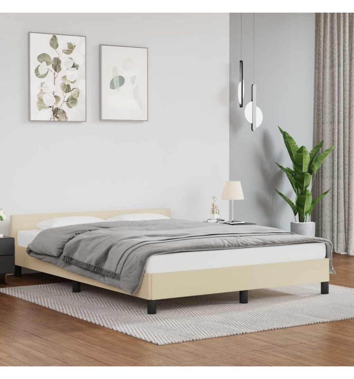 Cadre de lit avec tête de lit sans matelas crème 140x190 cm | Mobilier & Déco