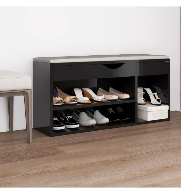 Banc à chaussures coussin Noir brillant Bois d'ingénierie | Mobilier & Déco