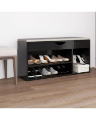 Banc à chaussures coussin Noir brillant Bois d'ingénierie | Mobilier & Déco
